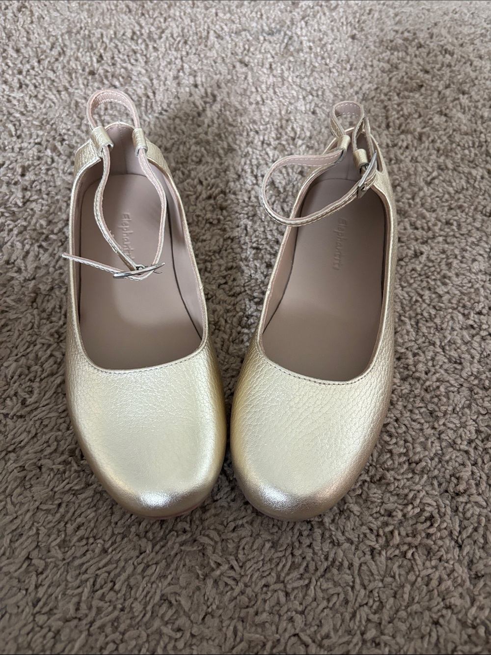 Elephantito Metallic Gold Ankle-Strap Ballet Flats